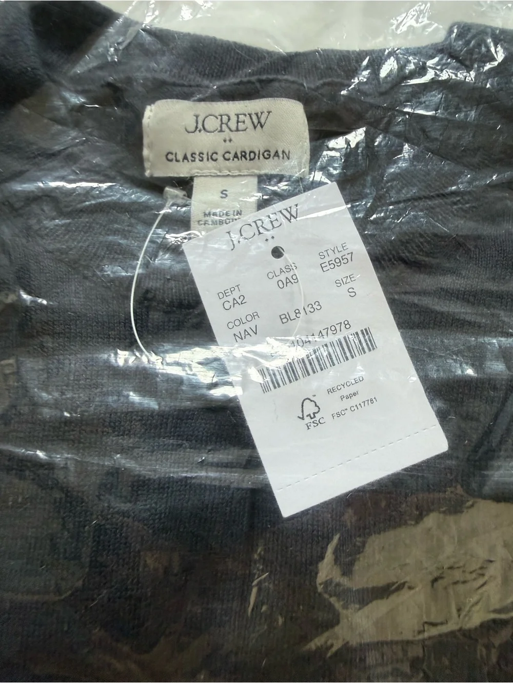 J.Crew Factory Classic Cardigan - Navy Blue Size small.